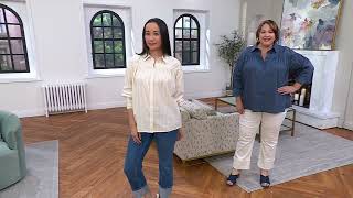 Martha Stewart Signature Shirred Woven Button Front Collared Top on QVC