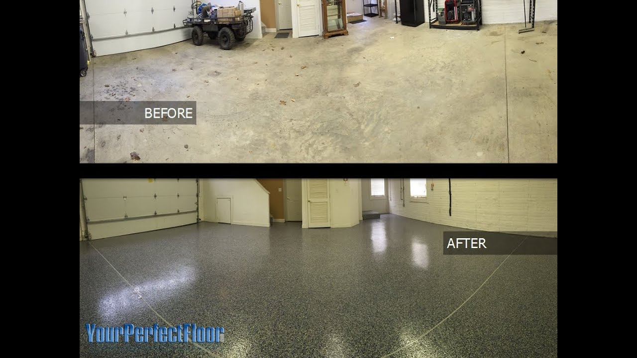 Time Lapse - Maryland Garage Floor Epoxy Surface Coating with Multi-colored Flake Installation