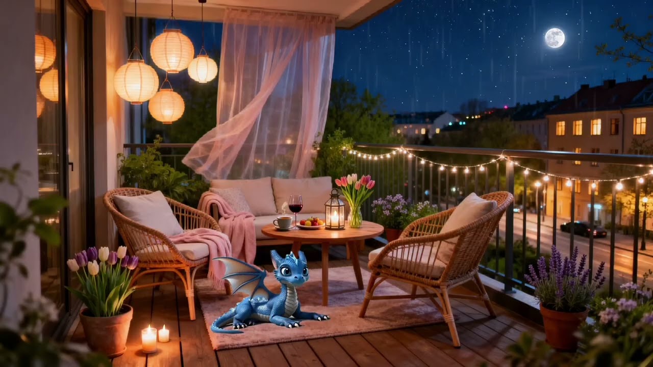 Rainy Spring Night Balcony ✨ Soft Piano & Rain Sounds for Deep Sleep & Stress Relief