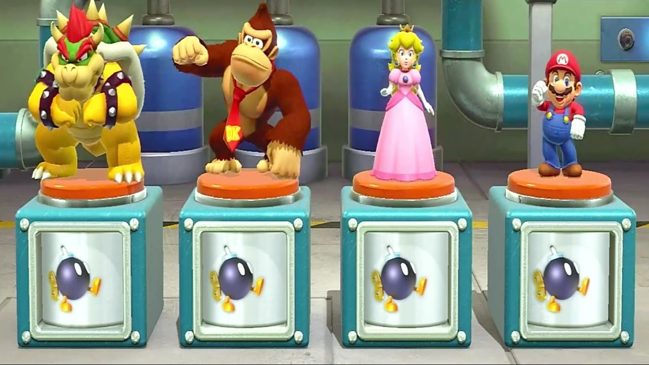 Super Mario Party - 4 Player 2 Vs 2 Minigames - Bowser DK Peach Mario All Minigames (Master CPU)