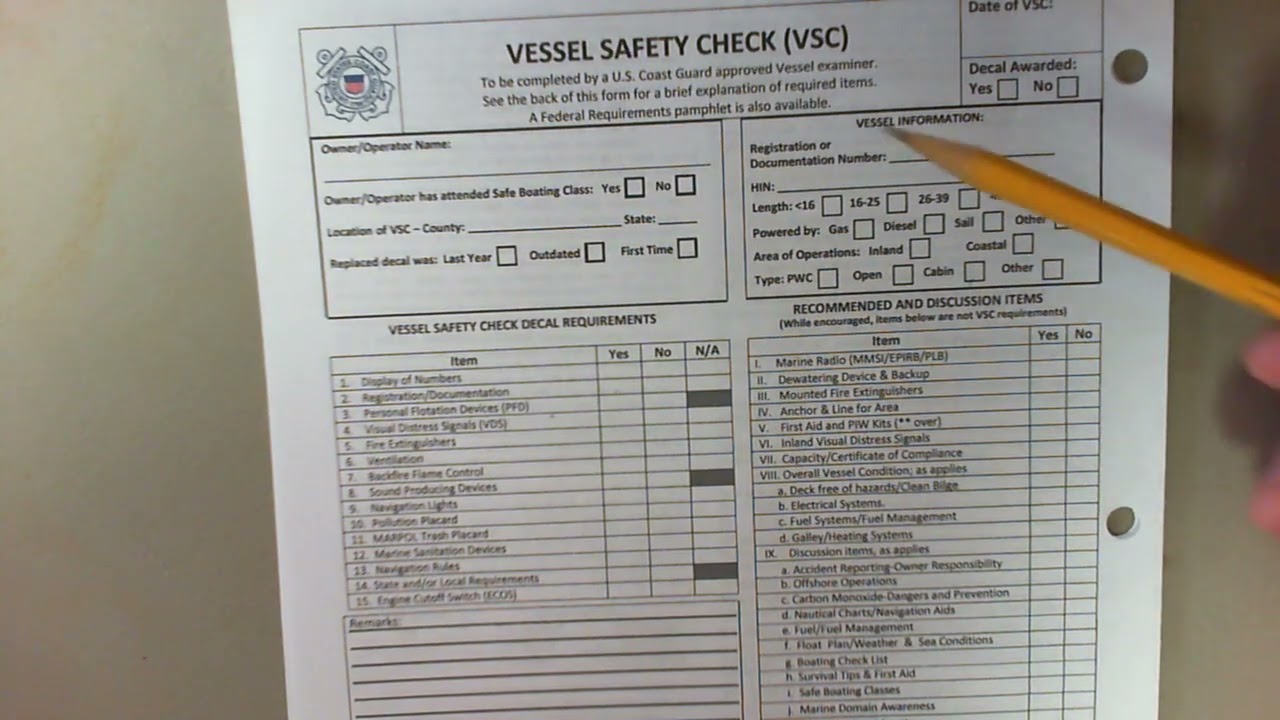How to use vessel safety check form