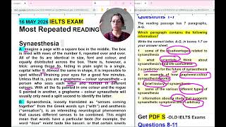 ielts reading tips AND tricks 16 may 2026 ielts exam INDIA Reading Synaesthesia part 1