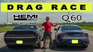 Challenger Rt 5.7 Takes On Infiniti Q60 3.0T, One Gets Walked Bad Drag And Roll Race.