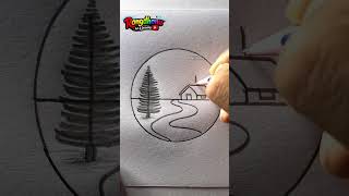 Circle Scenery Drawing on Normal Paper