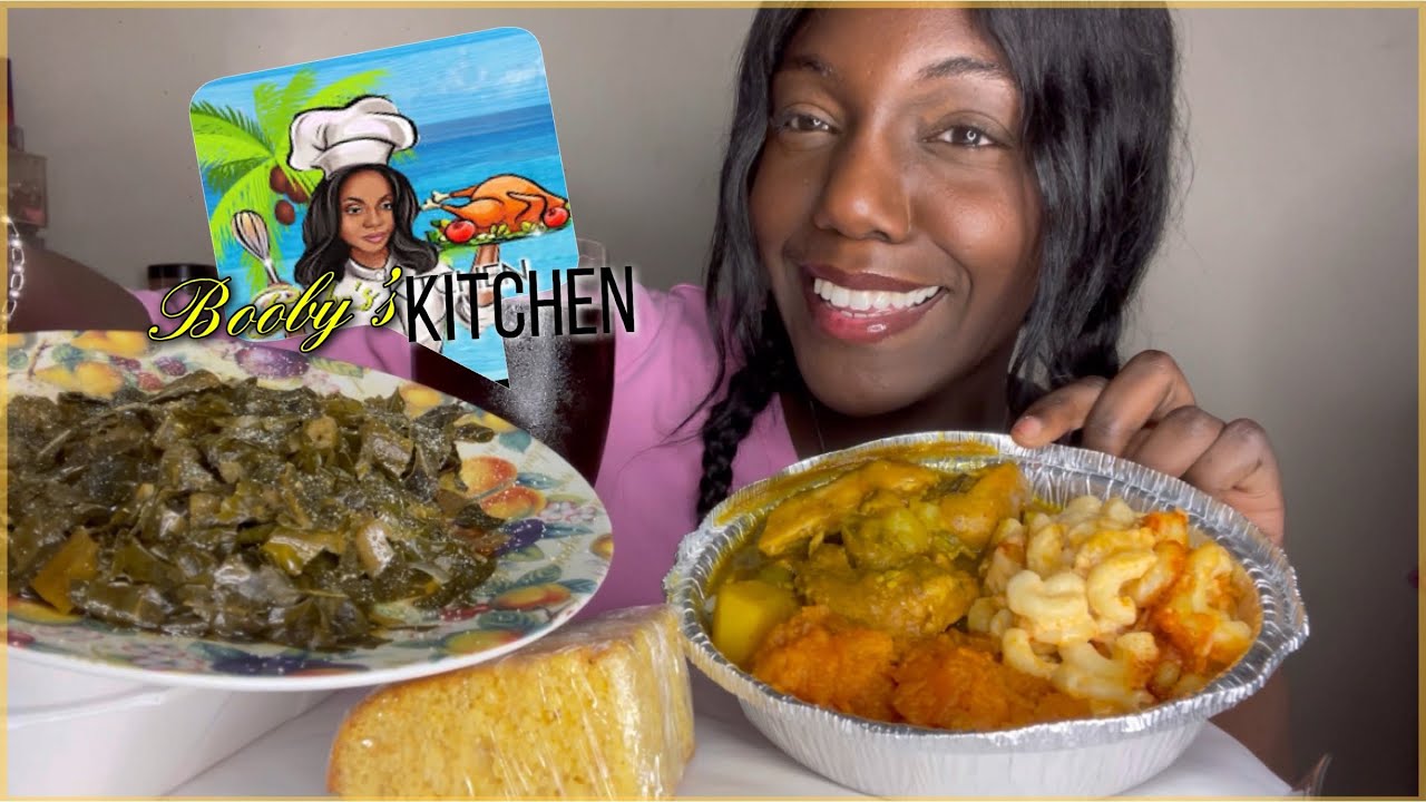 BAKED MAC AND CHEESE, CURRY CHICKEN, COLLARD GREENS MUKBANG 