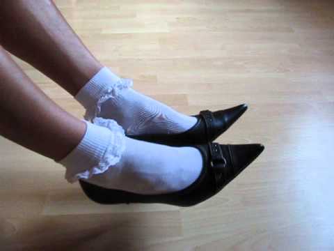 leather high heels and schoolgirl socks shoeplay and