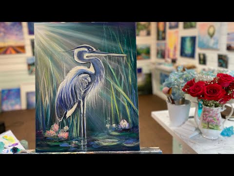 How To Paint A Great Blue Heron 🎨 acrylic step by step |  painting tutorial