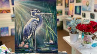 How To Paint A Great Blue Heron 🎨 acrylic step by step |  painting tutorial