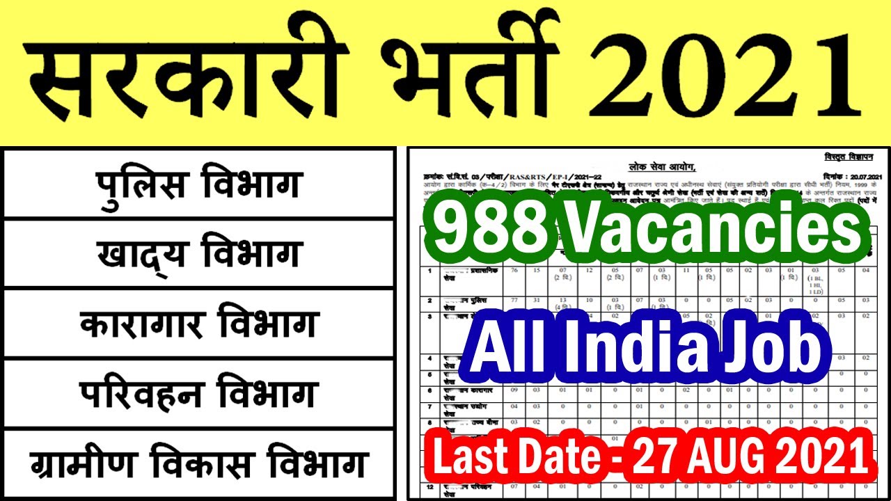 सरकारी भर्ती 2021 || RPSC RAS/ RTS Bharti Notification Online Form 2021