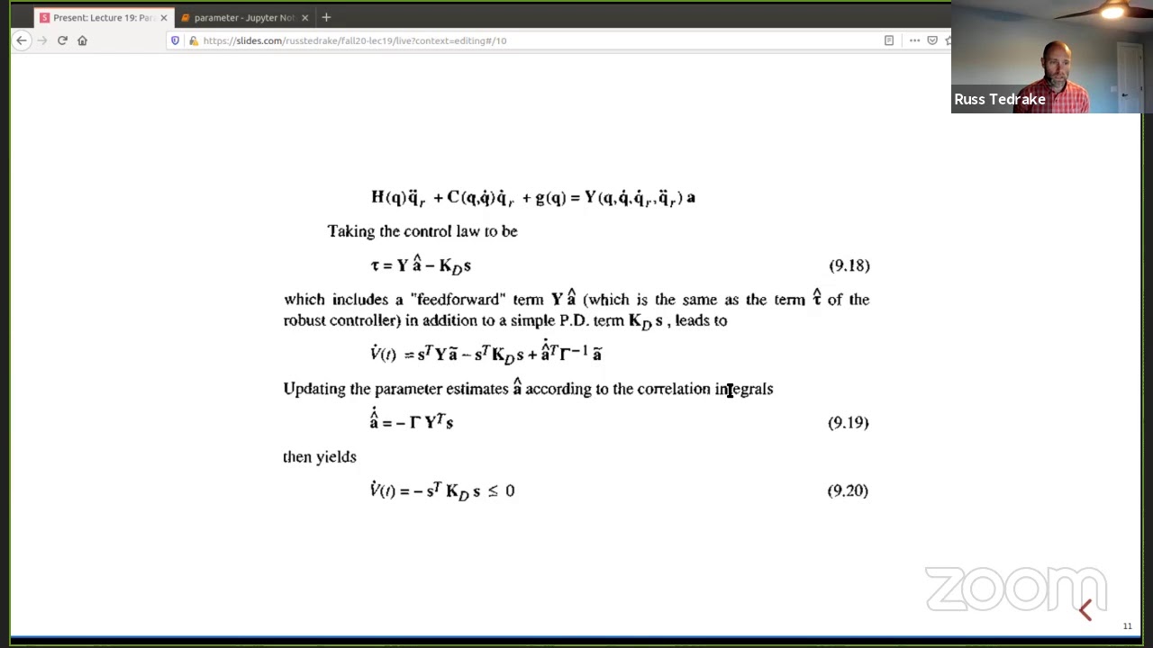 Lecture 19 | MIT 6.881 (Robotic Manipulation), Fall 2020 | Parameter Estimation and Adaptive Control