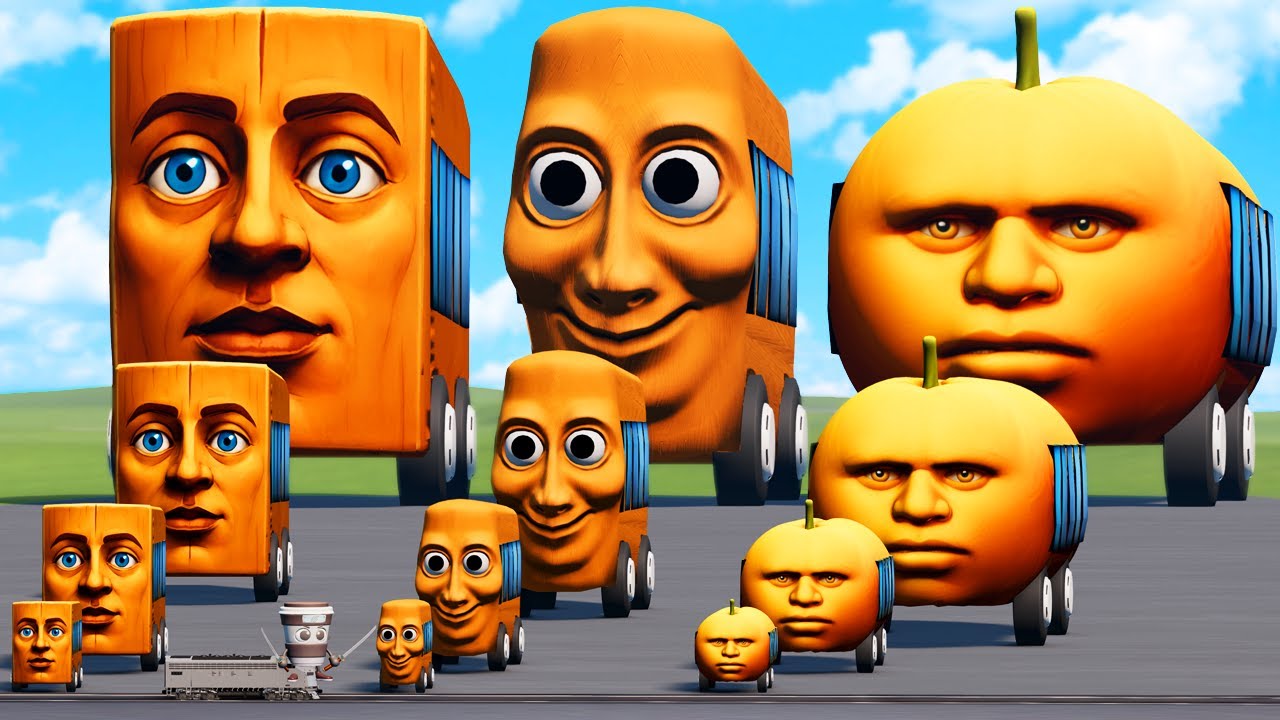 Big & Small Tung Tung Sahur Bus vs Udin Din Dun Bus Vs Te Te Te Sahur Bus vs Trains | BeamNG.Drive