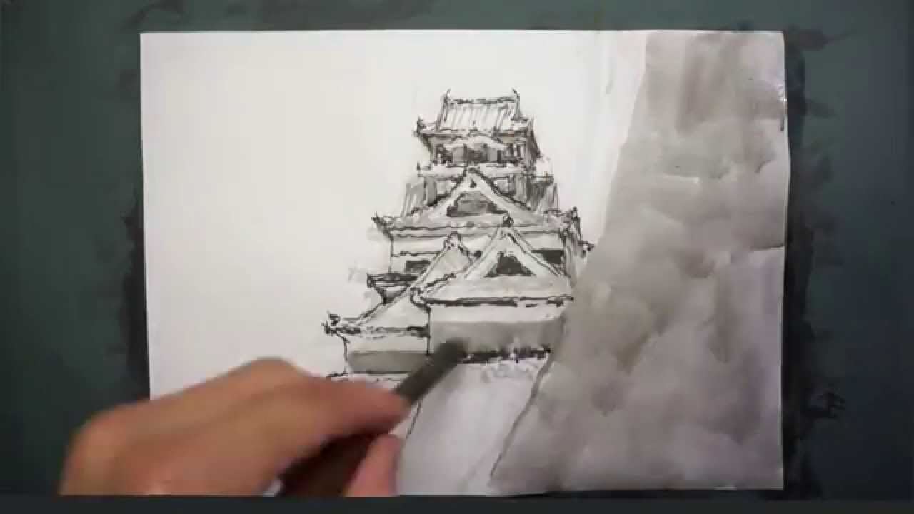 How To Draw 描き方 熊本城 Kummamoto Castle を墨でデッサン Youtube