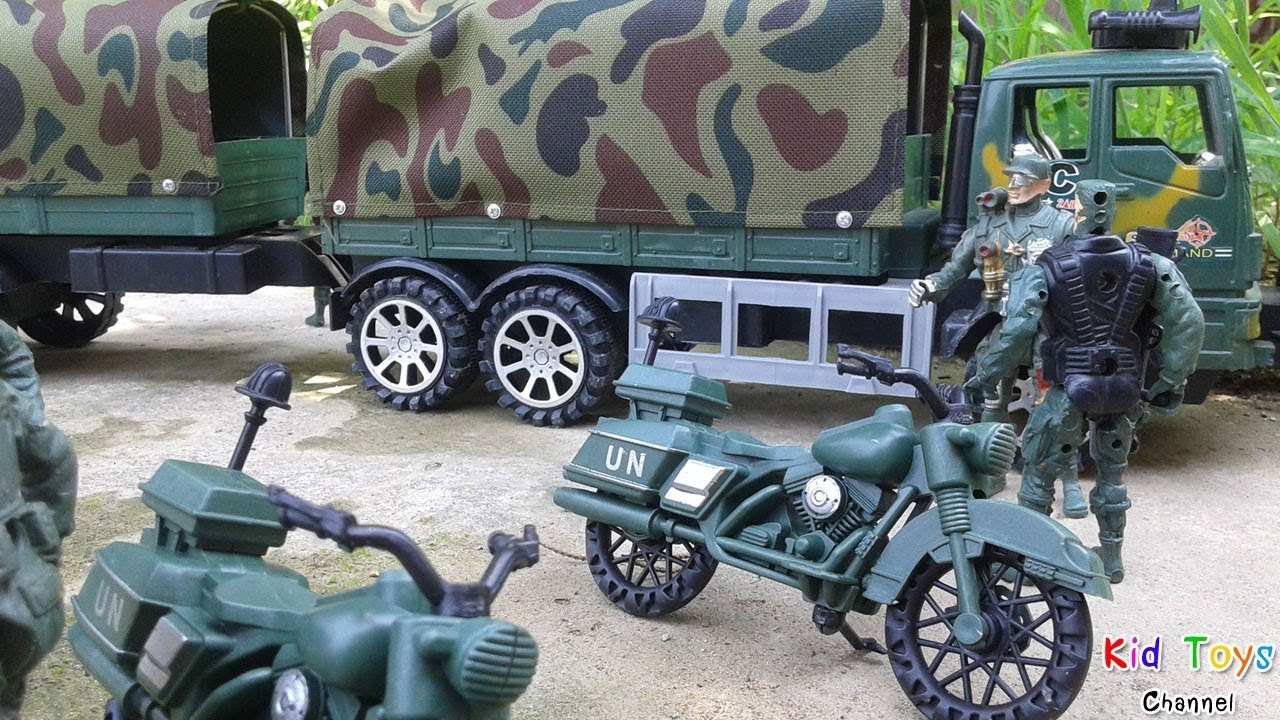 Military Trailer Truck Toy Soldiers Military motorcycle Toys for