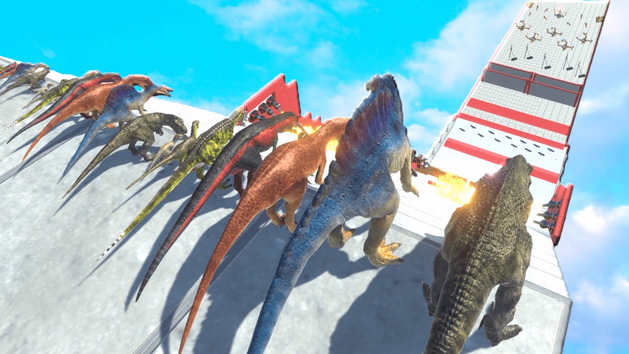 Different Size Carnivorous Dinosaurs Biggest Slide Race -Animal Revolt Battle Simulator
