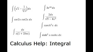 Integral: ∫(√x-1/∛x)dx, ∫csc2xcot2x dx, ∫3e^4x dx, ∫2dx/√(9-4x^2), ∫xsech^2 x dx ∫sinh^2⁡x coshx dx