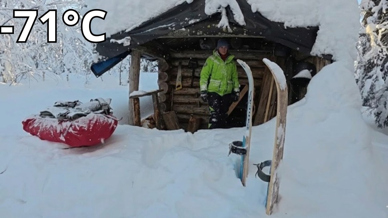 Solo Wood Cabin Life: -71°C Winter Blizzard Survival, Shoveling Snow & Cooking