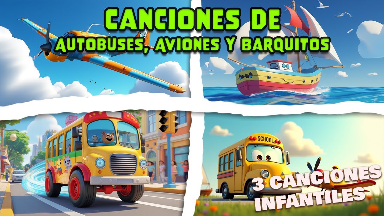Paseo Musical con Vehículos Divertidos 🚍🎶 | Tres Canciones Infantiles para Cantar