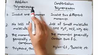 Difference between Addition polymerization & Condensation polymerization