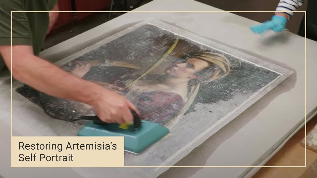 Finishing the relining | Art restoration of Artemisia Gentileschi's 'Self Portrait' | 8 of 14