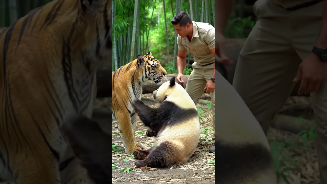 Tiger vs Panda Fight?! Man Caught in the Middle! 🐅🐼🤣