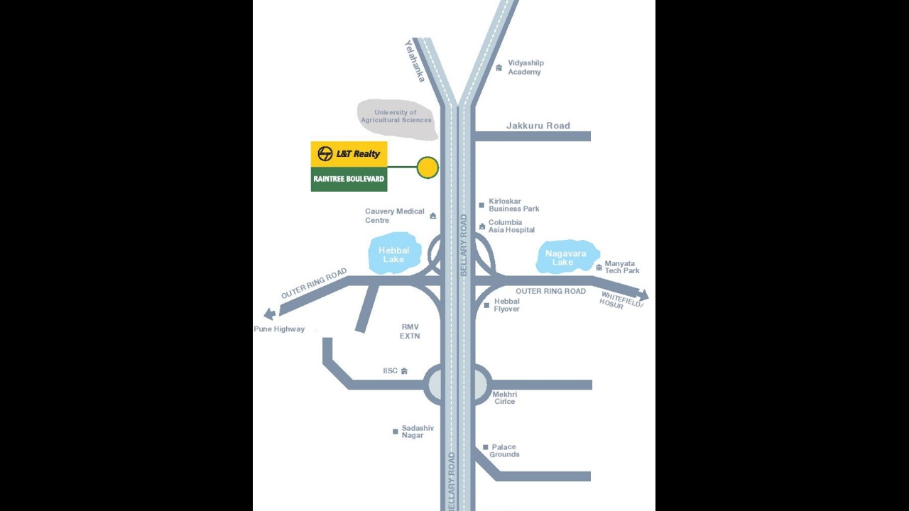 L&T Raintree Boulevard, Location Map, Hebbal, Bengaluru