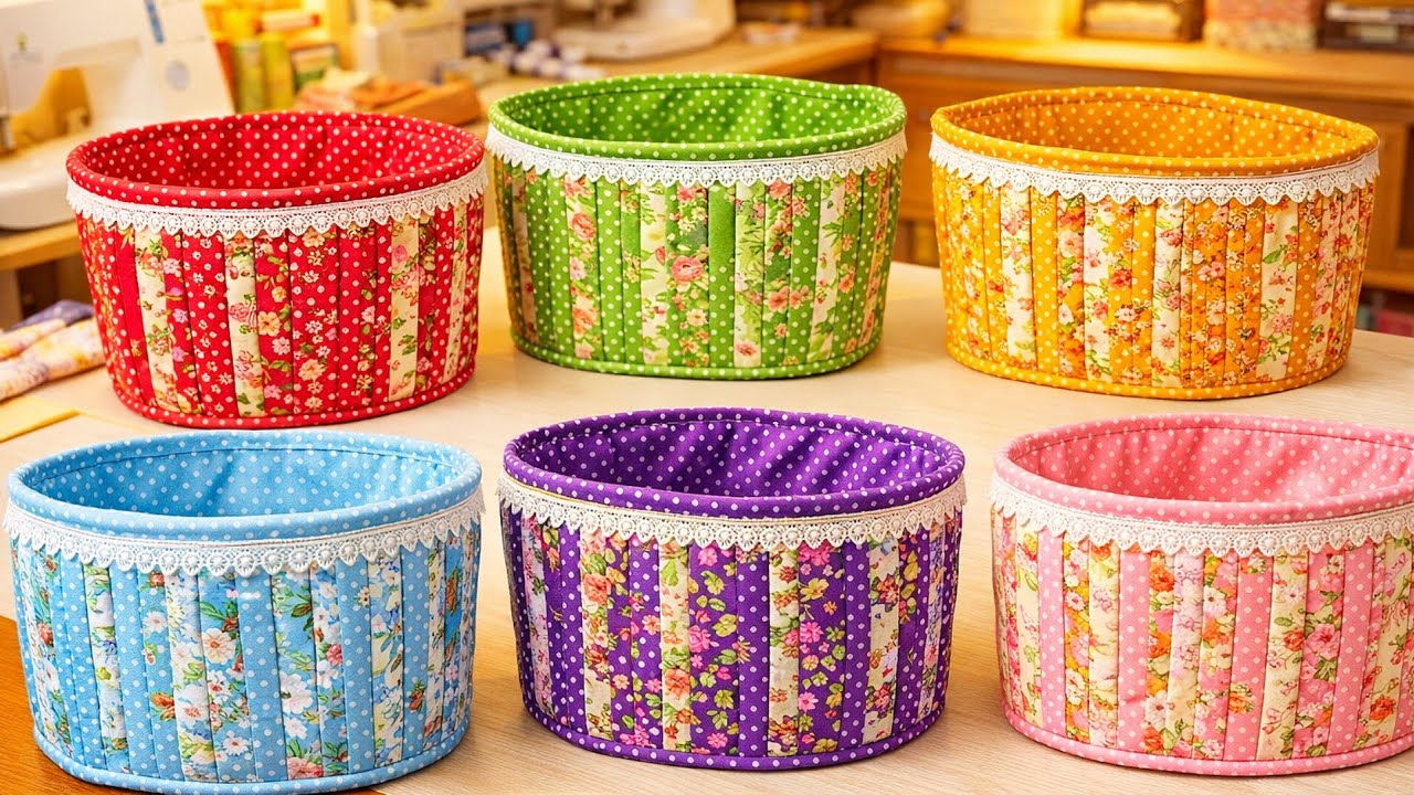 How to Sew a Fabric Storage Basket | Scrap Fabric Patchwork Basket
