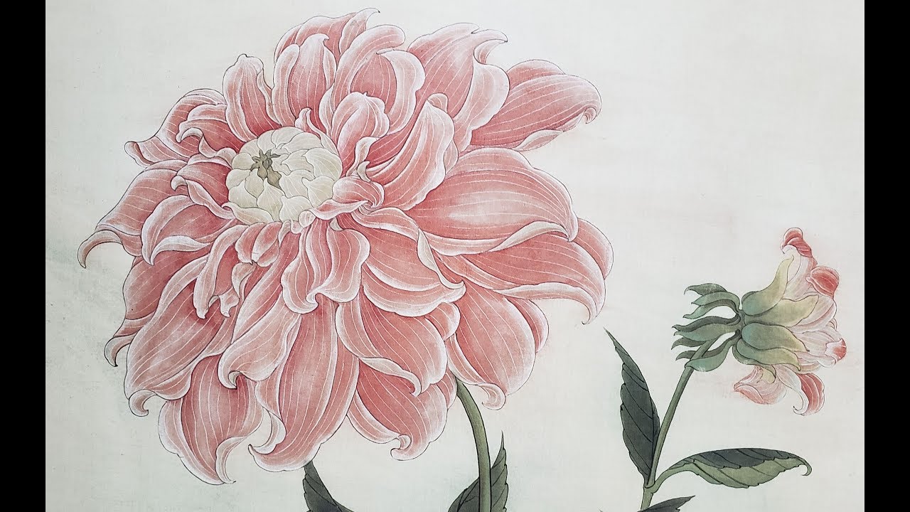 中国画 手描き工写道画工 大幅 2926 国画白描临民国工笔大家于非闇《大丽花》【见田斋】 - YouTube