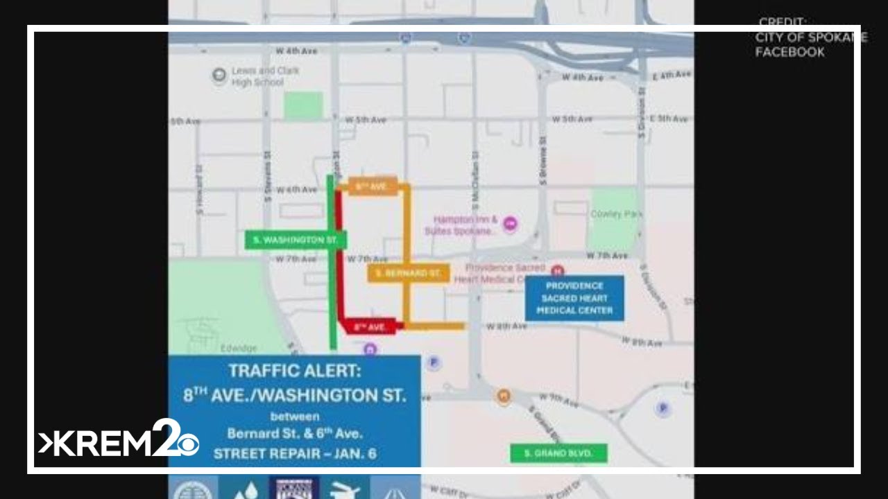 Traffic Alert: 8th Avenue and Washington Street between Bernard and 6th closed for paving work