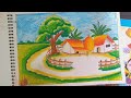 Village scenery step by step. // oil pastel color