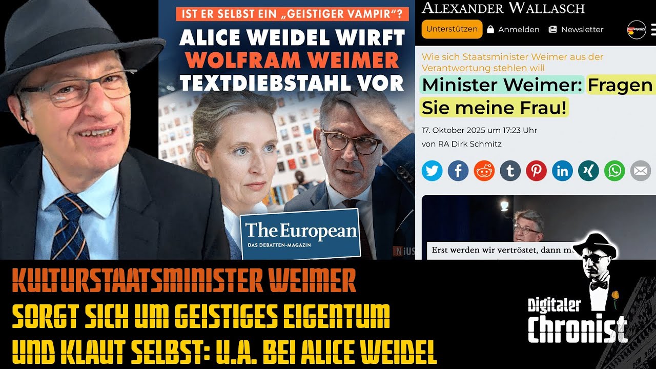 Kulturstaatsminister Weimer sorgt sich um geistiges Eigentum und klaut selbst: U.a. bei Alice Weidel
