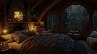 Relax in a Cozy Attic with Thunderstorm, Crackling Fireplace & Sleeping Pets for Deep Sleep