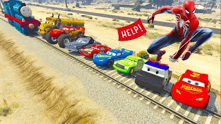 Amazing Spiderman Cars Monster McQueen Truck In Trouble With the Train GTA 5 Mods