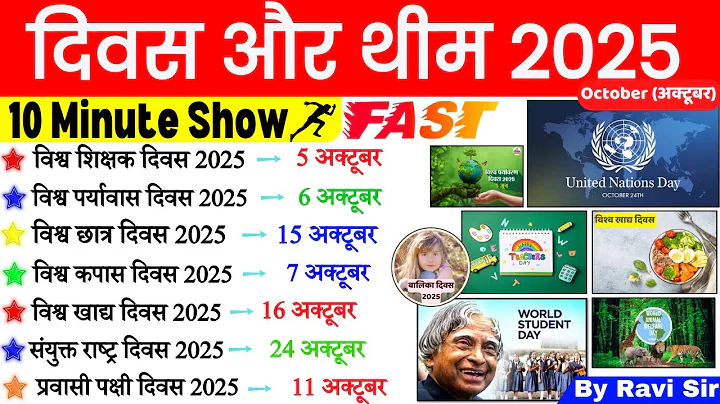दिवस और थीम 10 Minute Current Affairs 2025 | Days and Themes 2025 | Important Divas aur Theme 2025