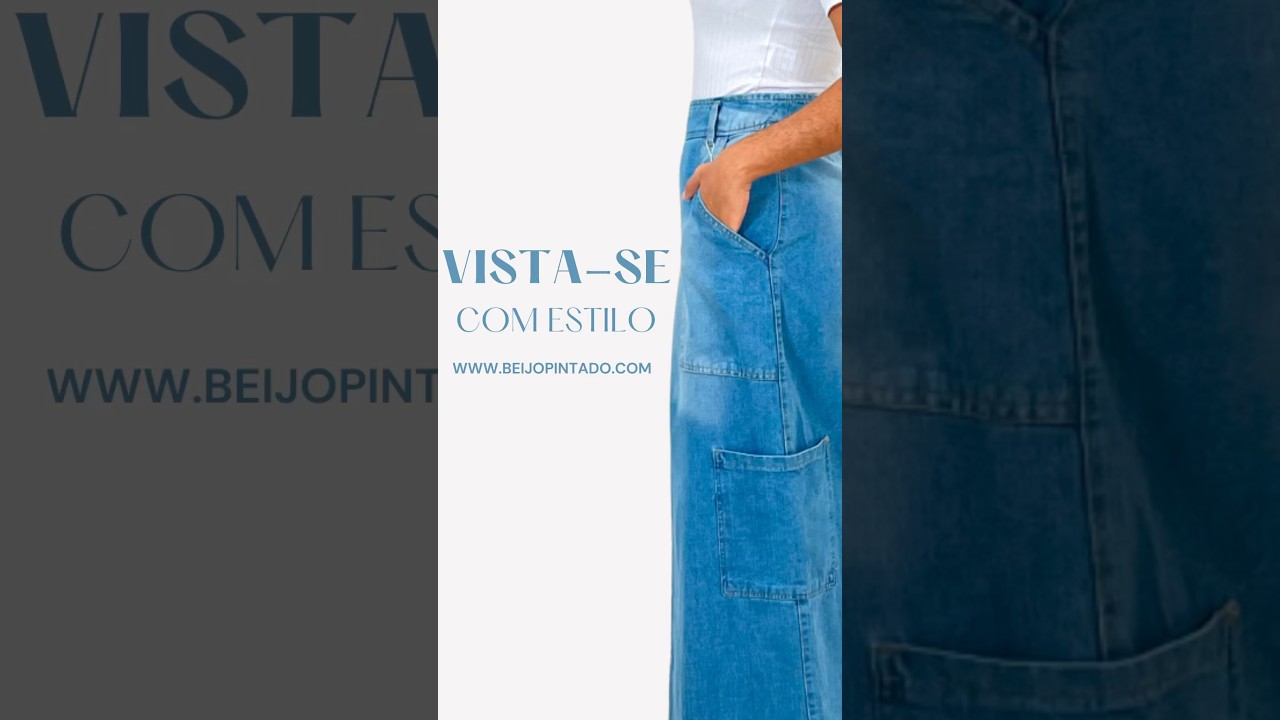 Estilo Moderno: Blusa Básica e Saia Jeans com Bolsos Cargos. 