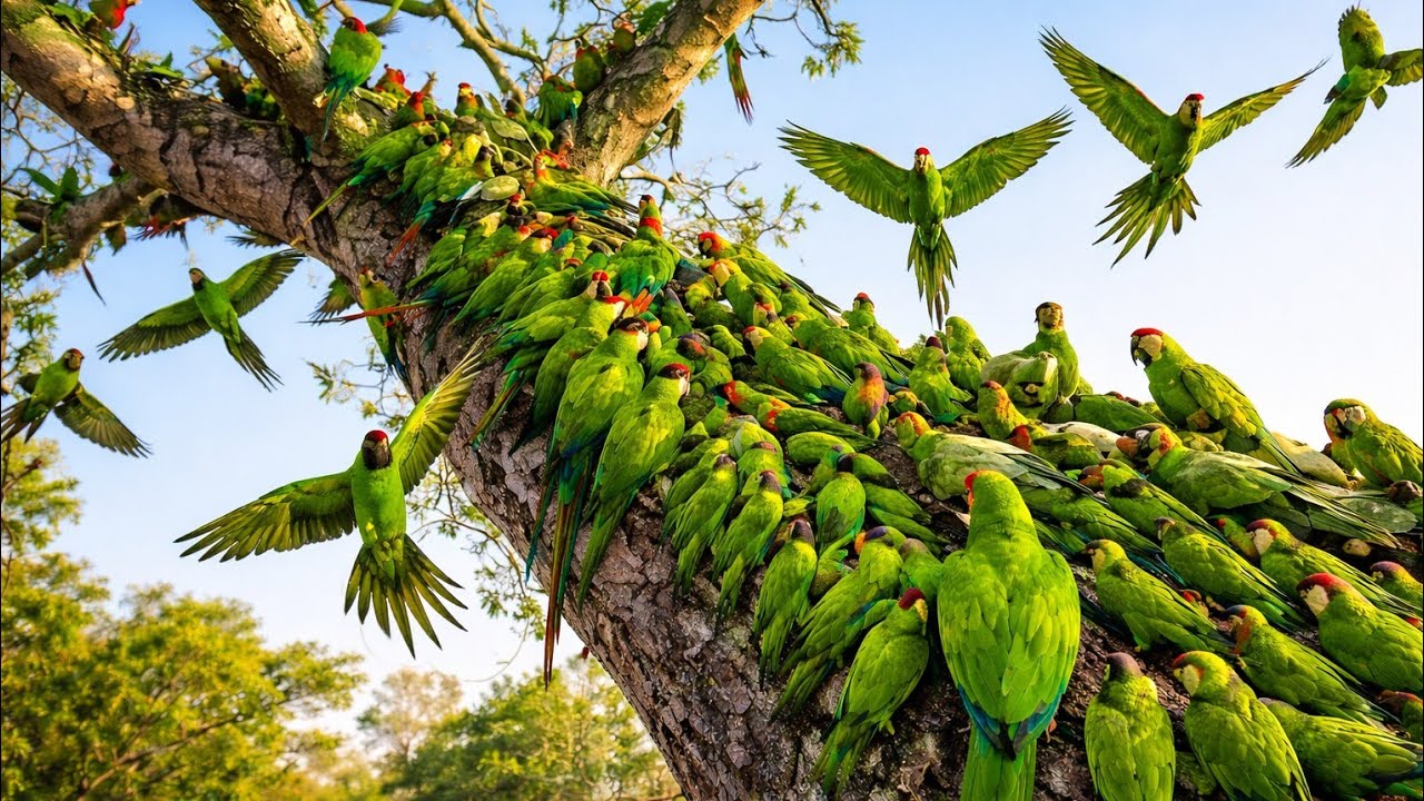 Colorful Parrots on Ancient Tree 🌈🦜 | Relaxing Nature Sounds | 4K Ultra HD
