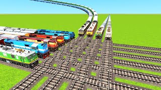 TRAINS RUNNING ON BIGGEST SPEED BUMPS TRACKS & 4 FLYING RAILROAD TRACKS|Train Simulator|Railworks|
