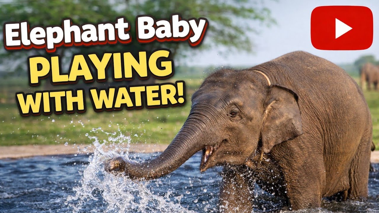 Cute Baby Elephant Splashing Water with Trunk | Playtime with Mom & Shower Fun