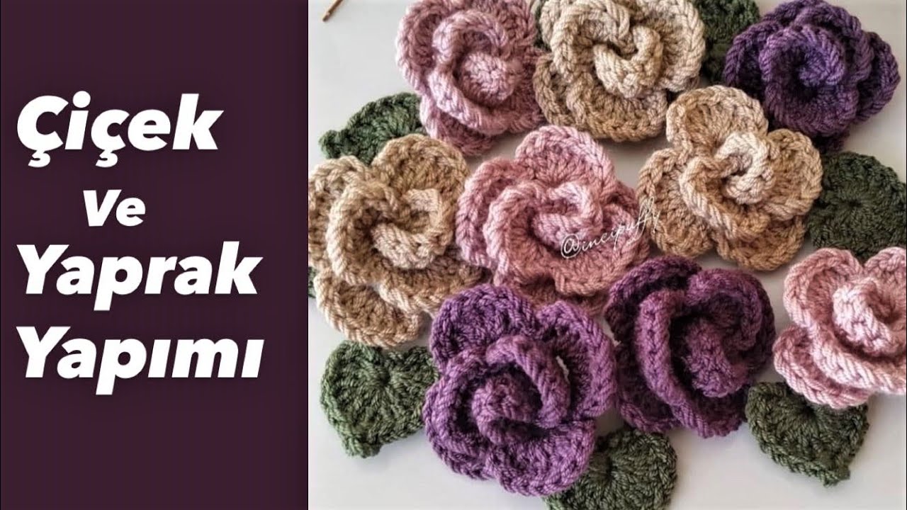 Crochet Rose with Leaf / Tığ İşi Kolay Gül ve Yaprak Yapımı