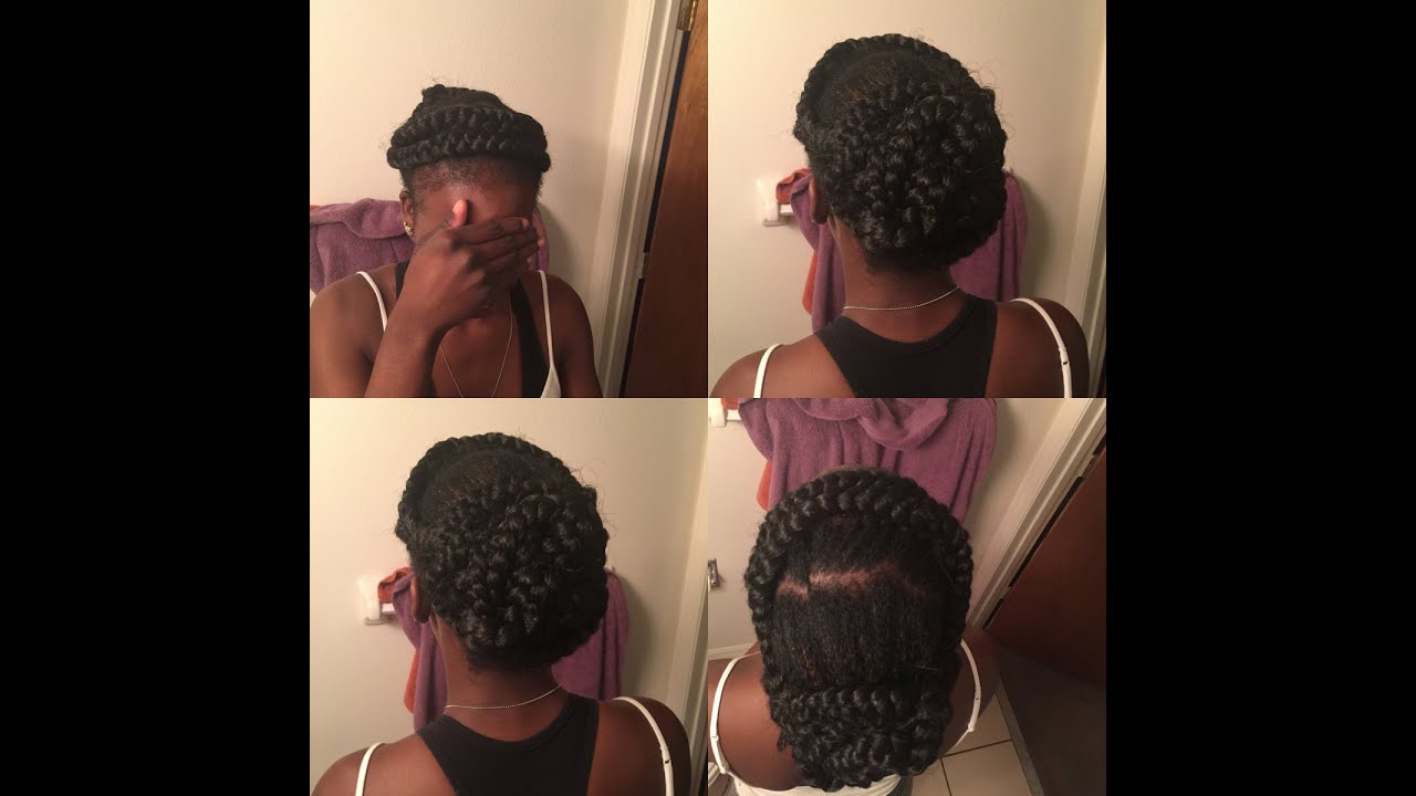 Quick halo braid with braided bun updo for natural hair Quick halo braid with braided bun updo for natural hair