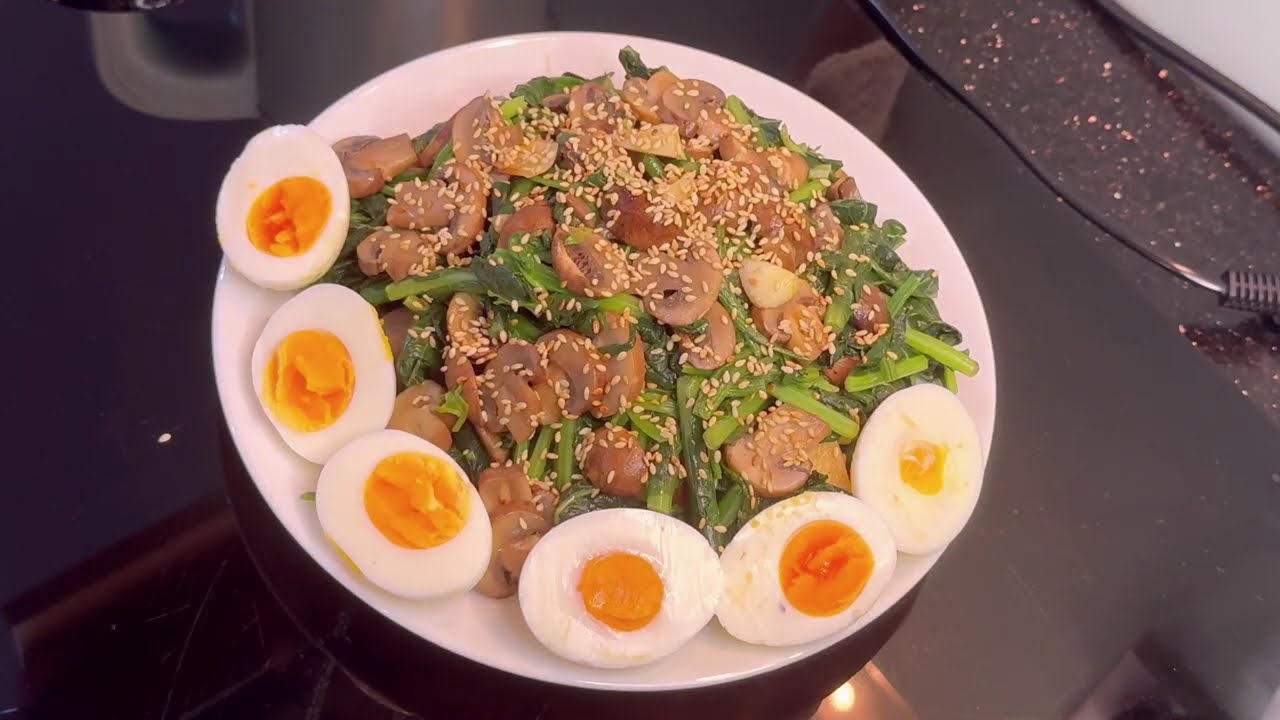 Món Ăn Đơn Giản Ngon Và Tốt Cho Sức Khoẻ, Nấm Mỡ Nướng Trộn Rau Chân Vịt,Cải Kake Trứng #96