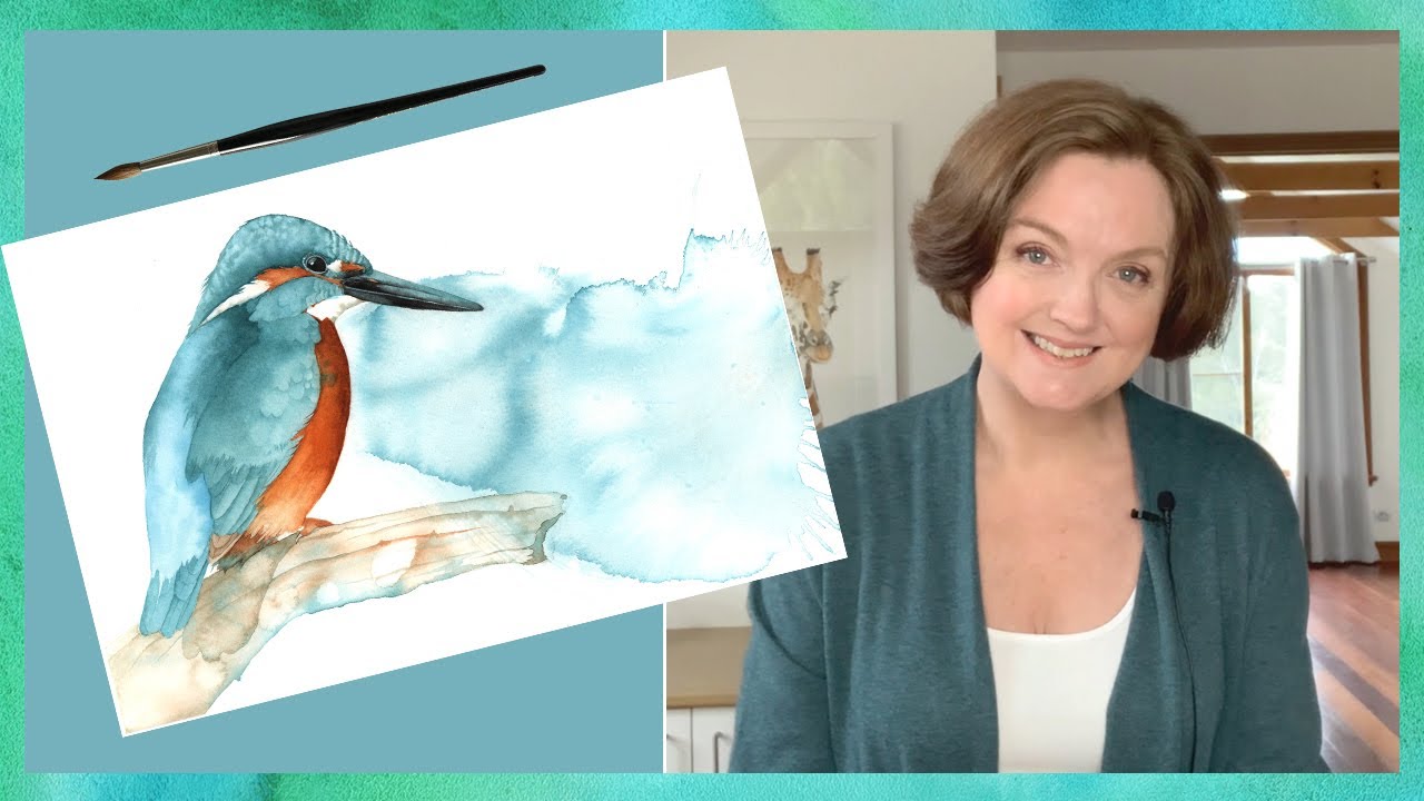 Watercolor Painting of a  Kingfisher - Techniques Demonstrated