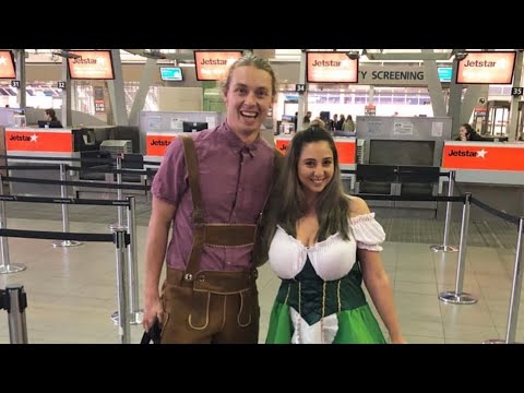 CANT BELIEVE WE DID THIS - BRISBANE OKTOBERFEST - Dressed up at the airport: Mitch and Shakas