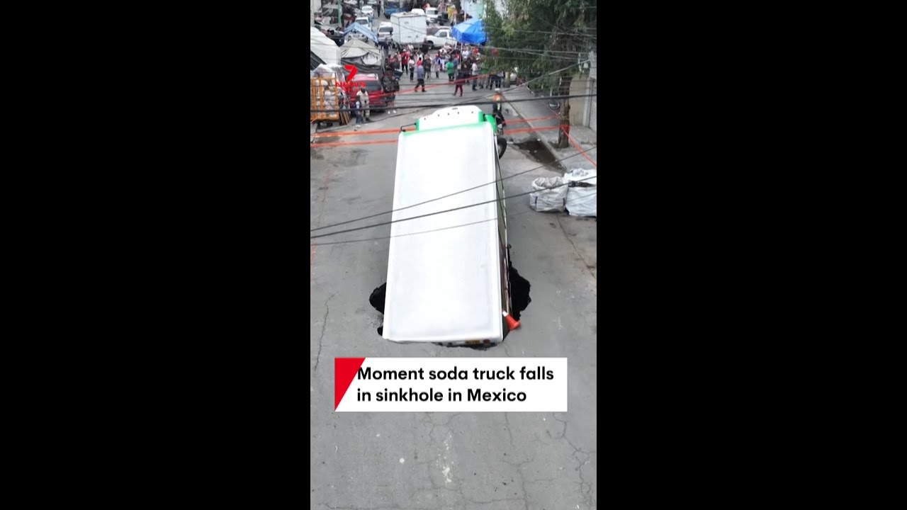 Moment soda truck falls into sinkhole in Mexico