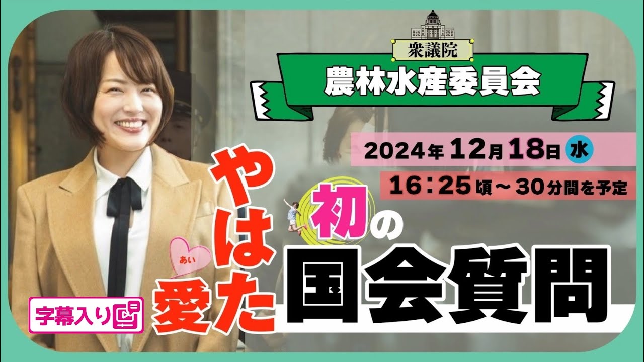 やはた愛の国会質問！ 2024.12.18 衆議院 農林水産委員会 字幕入りフル