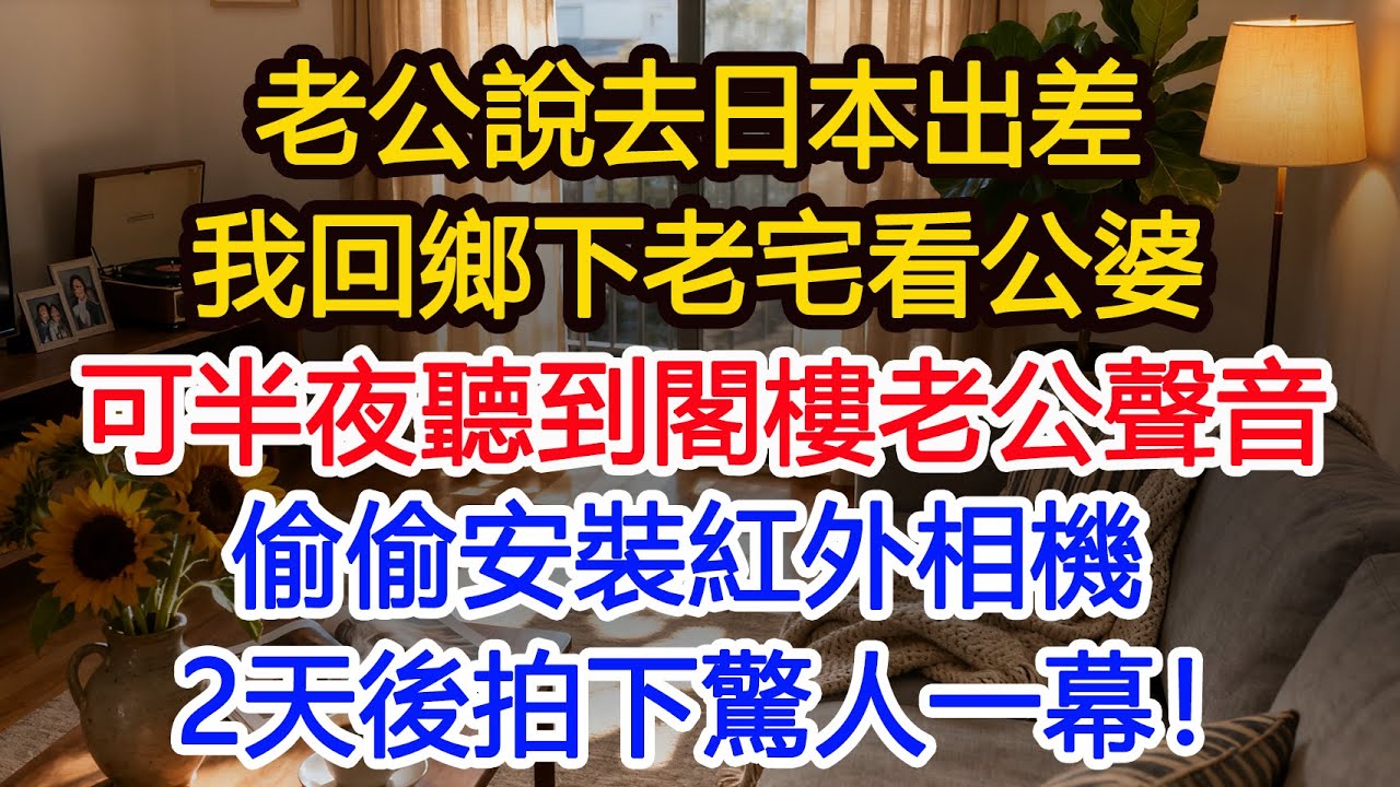 老公說去日本出差，我回鄉下老宅看公婆，可半夜聽到閣樓老公聲音，偷偷安裝紅外相機，2天後拍下驚人一幕！#為人處世 #正能量 #故事分享 #生活經驗 #情感
