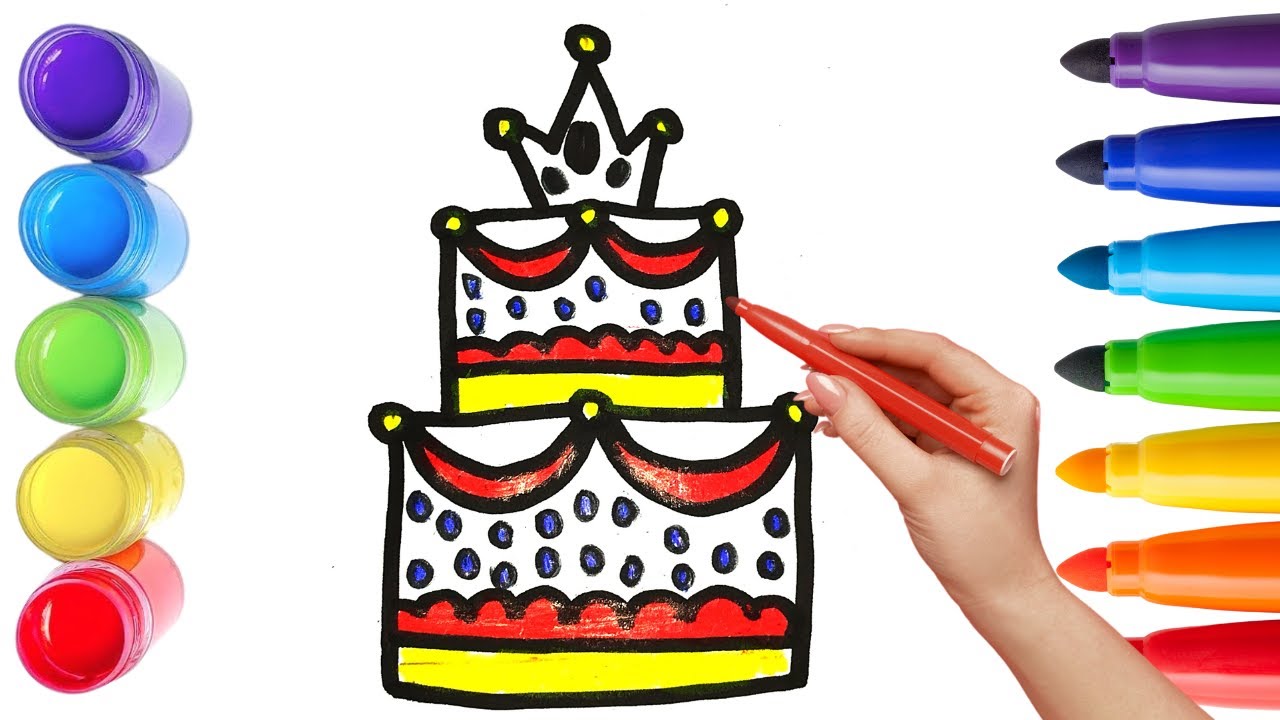 Как нарисовать милый торт. Рисование, раскрашивание и рисование для детей и малышей_🌈🎨