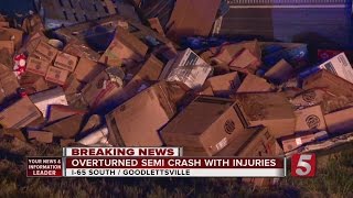 Driver Injured When Semi Overturns On I-65