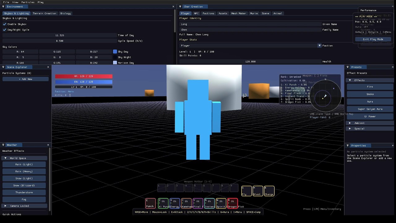MEP 3D Engine C++ OpenGl, Murim Theme Sandbox Test (Char Humanoid and Meditation)