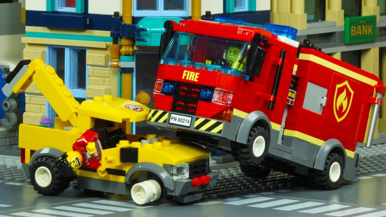 LEGO City Fire Command Truck Tow Truck Crash