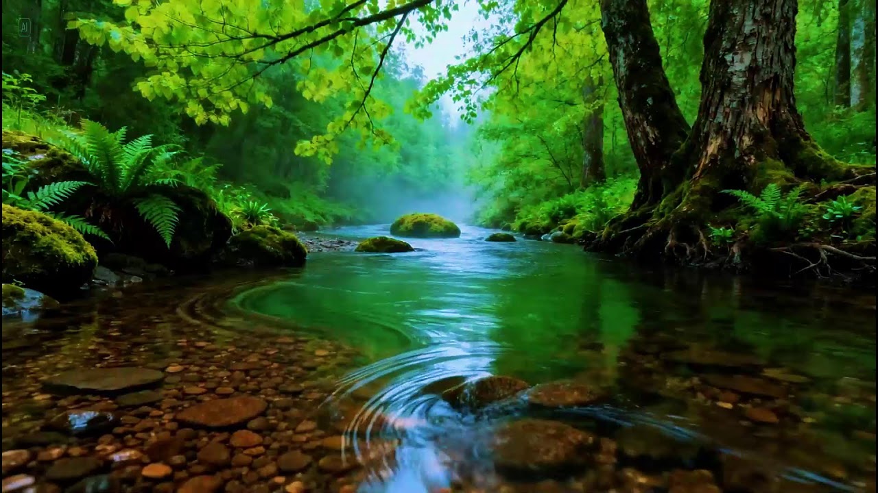 Tranquil Forest Nature Ambience | Slow River Flowing for Relaxation | Calming Birdsong in the Forest
